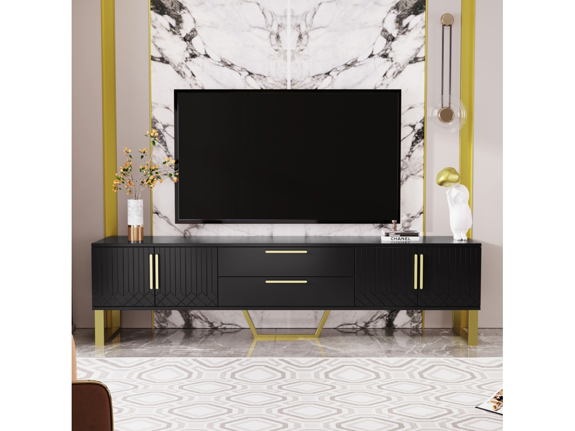 Elegante aparador de TV PAPRIKA com pés dourados e porta texturizada