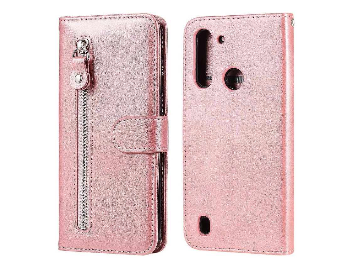 Capa De Couro Texturizada Para Bezerro, Com Zíper, Abertura Horizontal, Suporte Para Cartão E Função Carteira Para Motorola Moto G8 Power Lite.
