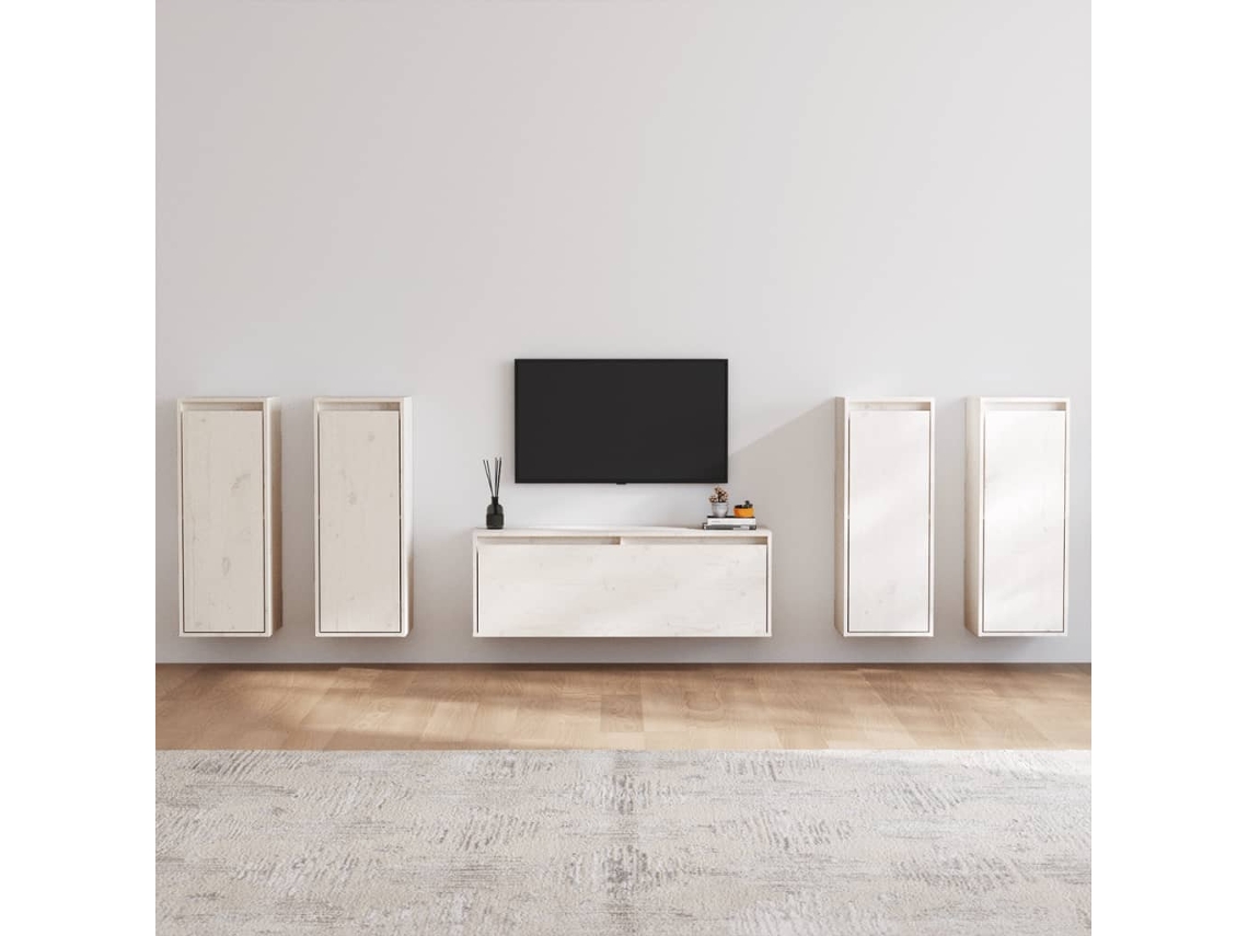 Vidaxl Móveis de Tv 5 Pcs Madeira de Pinho Maciça Branco