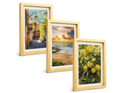Conjunto De Pinturasruas, Mar, Praia, Cítricos Moldura Dourada Quadros Para A Sala De Estar Espelharte (3 Peças 20x30 Cm)