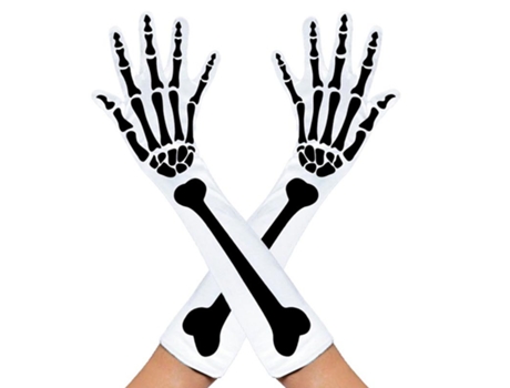 Par de luvas longas brancas de esqueleto para adultos