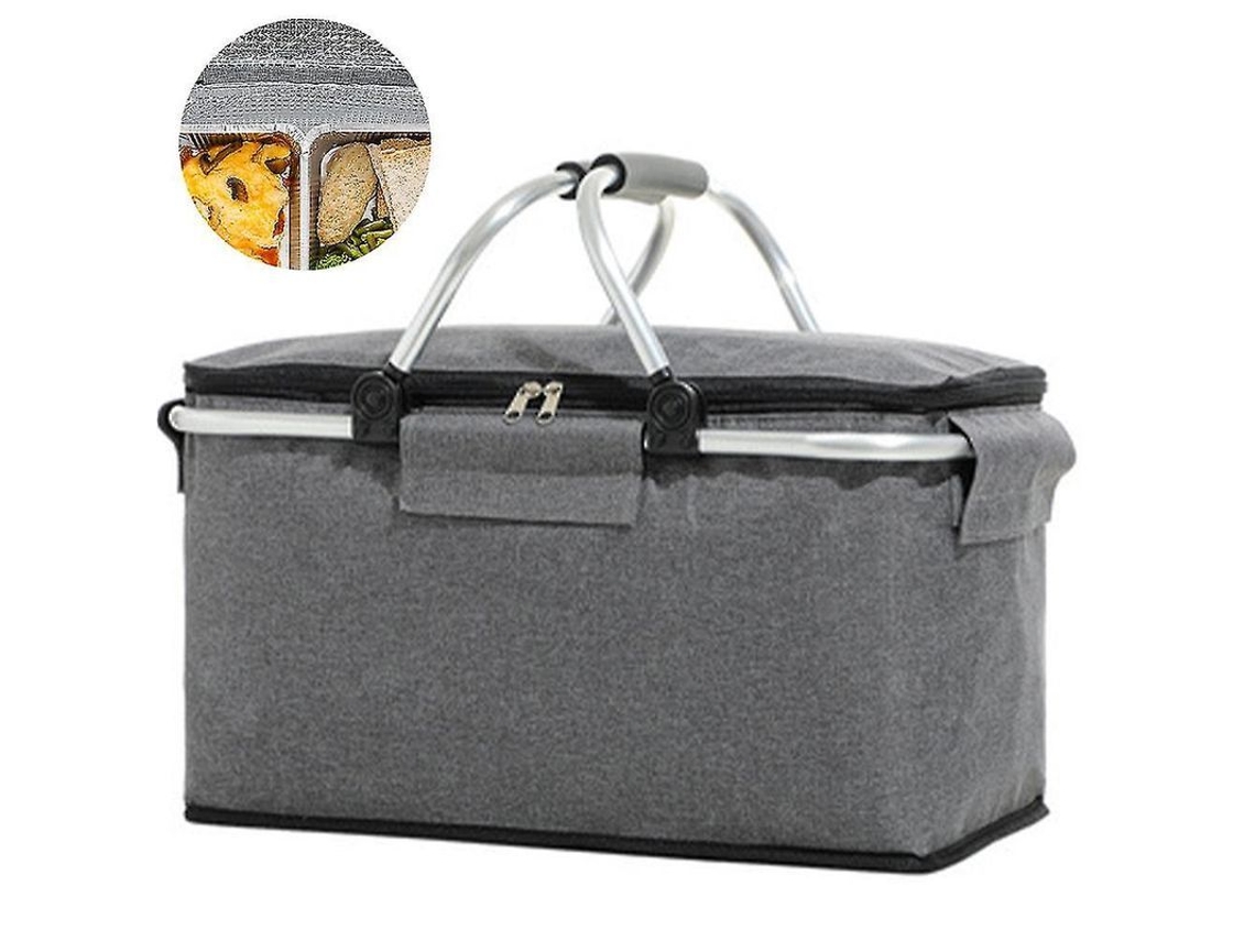 Bolsa De Picnic Isotérmica Plegable 22l Com Moldura De Alumínio - Ideal Para Viagens, Praia E Supermercado Cinza