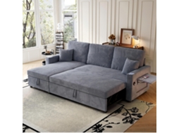 Sofá Modular L Curvo com Chaise Esquerda e 2 Lugares em Chenille, Sem Montagem, Cinza Escuro