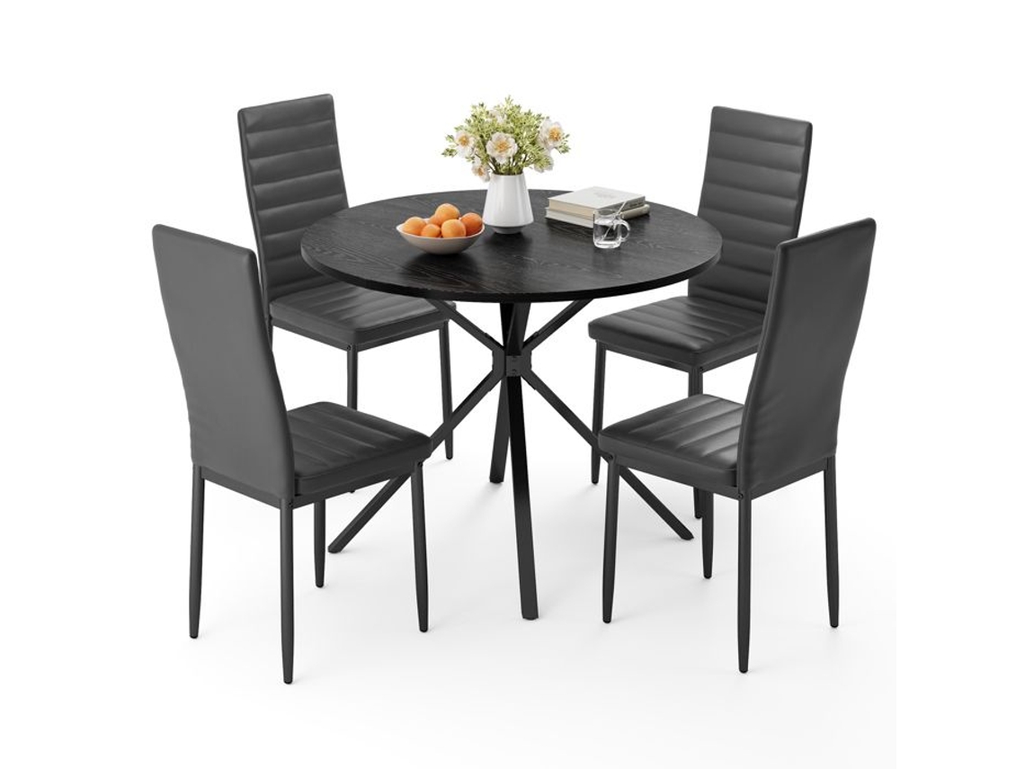 Conjunto Mesa De Jantar Redonda - Preto - Mdf E Metal - 1 Mesa E 4 Cadeiras - 100 Cm