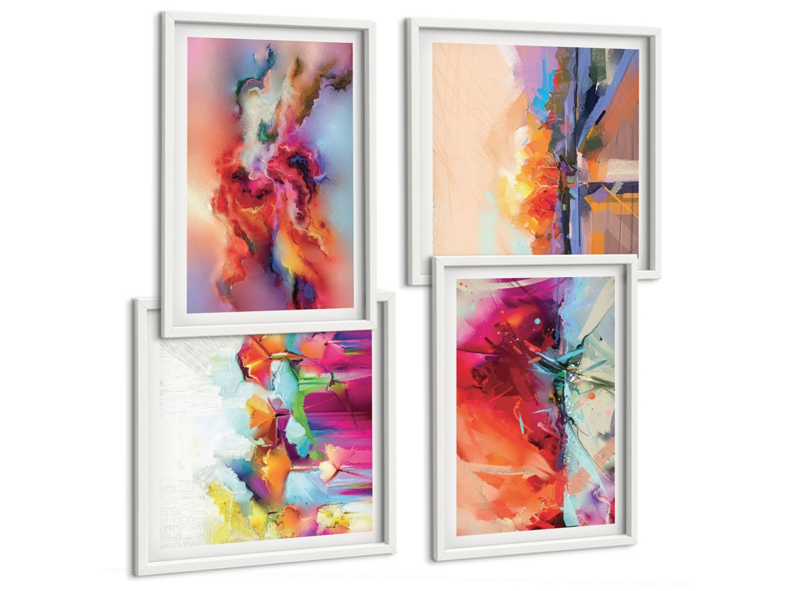 Composição De Quadros Abstrações Coloridas Retratos Espelharte (4 Peças)
