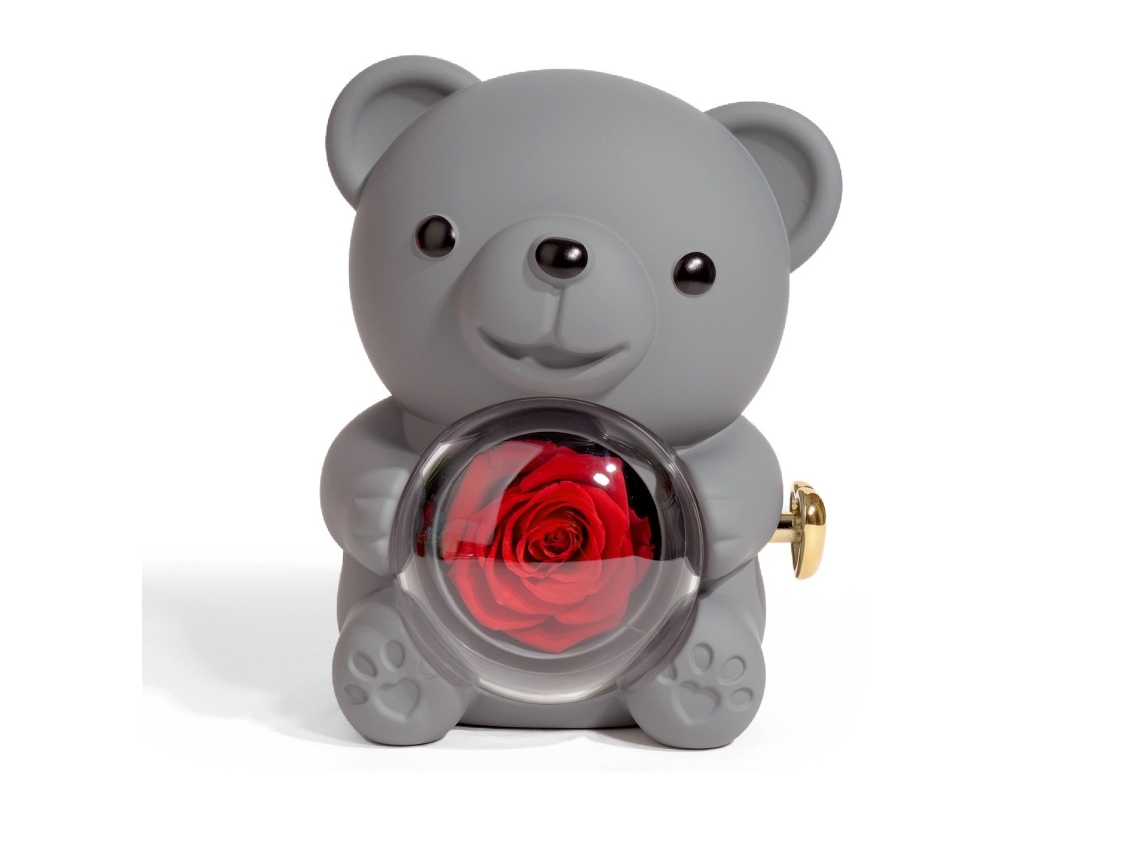 Caixa De Presente Giratória Com Urso E Rosa Preservada, Rosa, Cinza Elysve