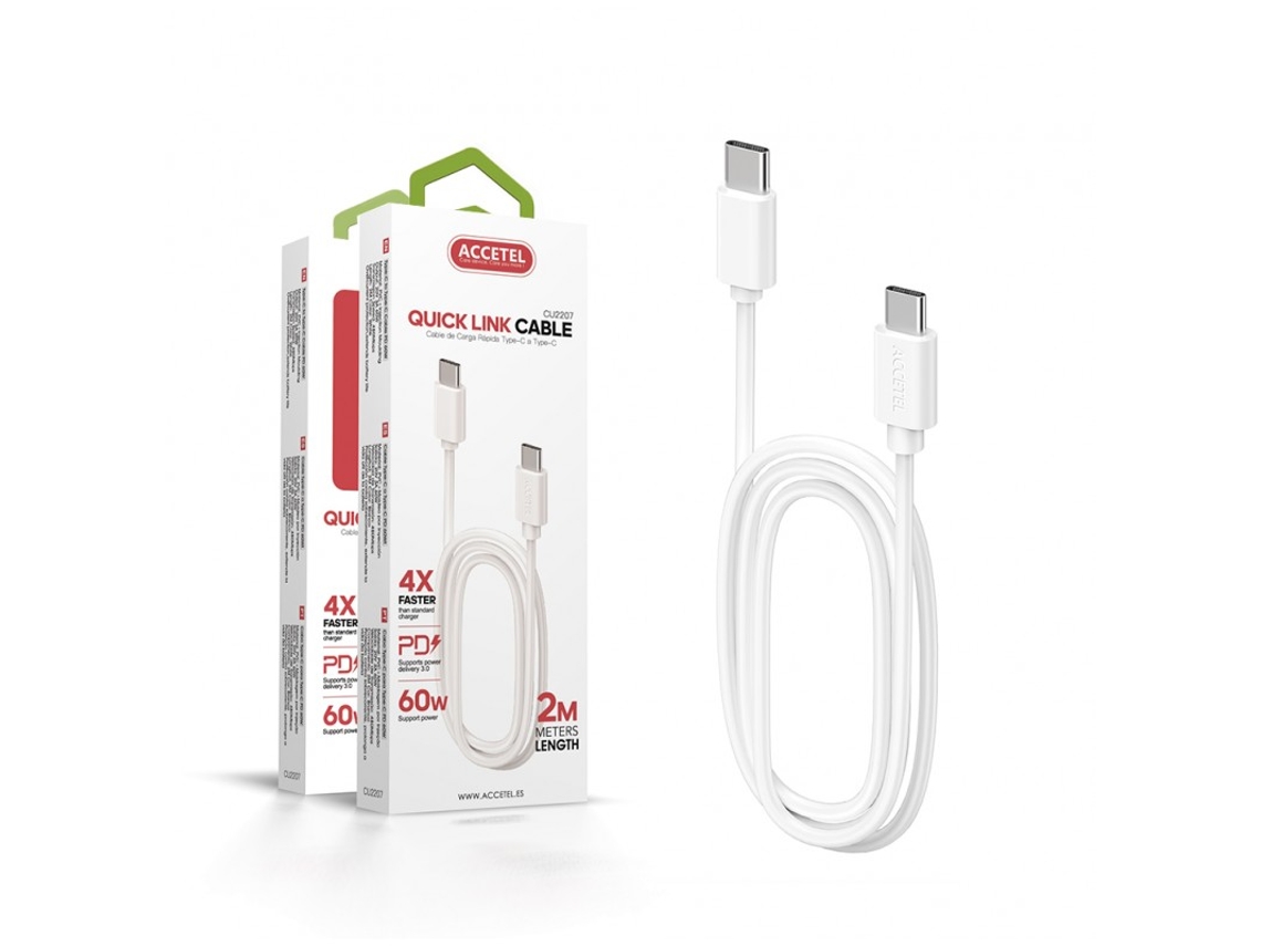 Cabo PD Type-C CU-2207 para Apple iPhone 16 Plus 4 x Velocidade de Carregamento 2M. 3A 60W Power Delivery 3.0 Branco