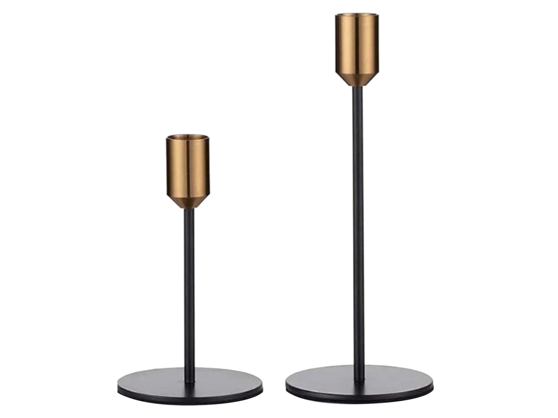 Suporte Para Velas Metal 2 Peças Design Moderno Simples Preto Antigo Casa Casamento