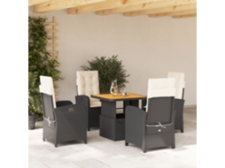 Vidaxl 5 Pcs Conjunto De Jantar P/ Jardim C/ Almofadões Vime Pe Preto