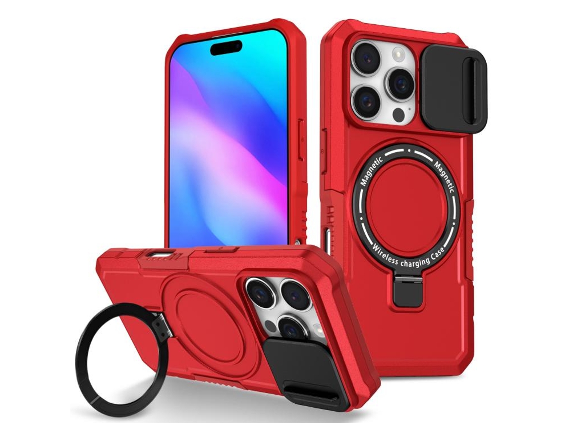 Capa Zruxe Compativel Com Iphone 16 Pro Max (sliding Camshield - Magsafe - Tpu - Pc - Vermelho)