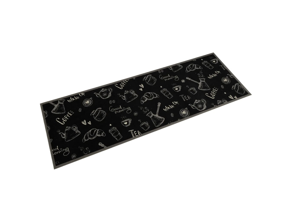 Vidaxl Tapete De Cozinha Lavável 60x180 Cm Veludo Padrão Morning Preto