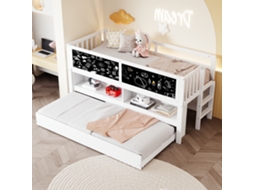 Cama Infantil 90x200 Cm Tipo Casa, Extraível, Quadro De Graffiti, Escada E Armazenamento Aberto, Madeira Maciça, Sem Colchão