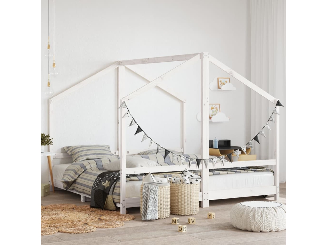 Vidaxl Estrutura De Cama Infantil 2x(90x190) Cm Pinho Maciço Branco