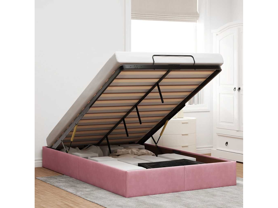 Vidaxl Ottoman Bed Frame No Colchão Rosa 120x190 Cm Veludo