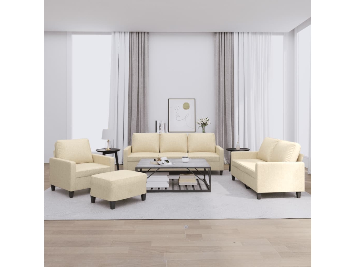 Vidaxl 4 Pcs Conjunto De Sofás Com Almofadões Tecido Cor Creme