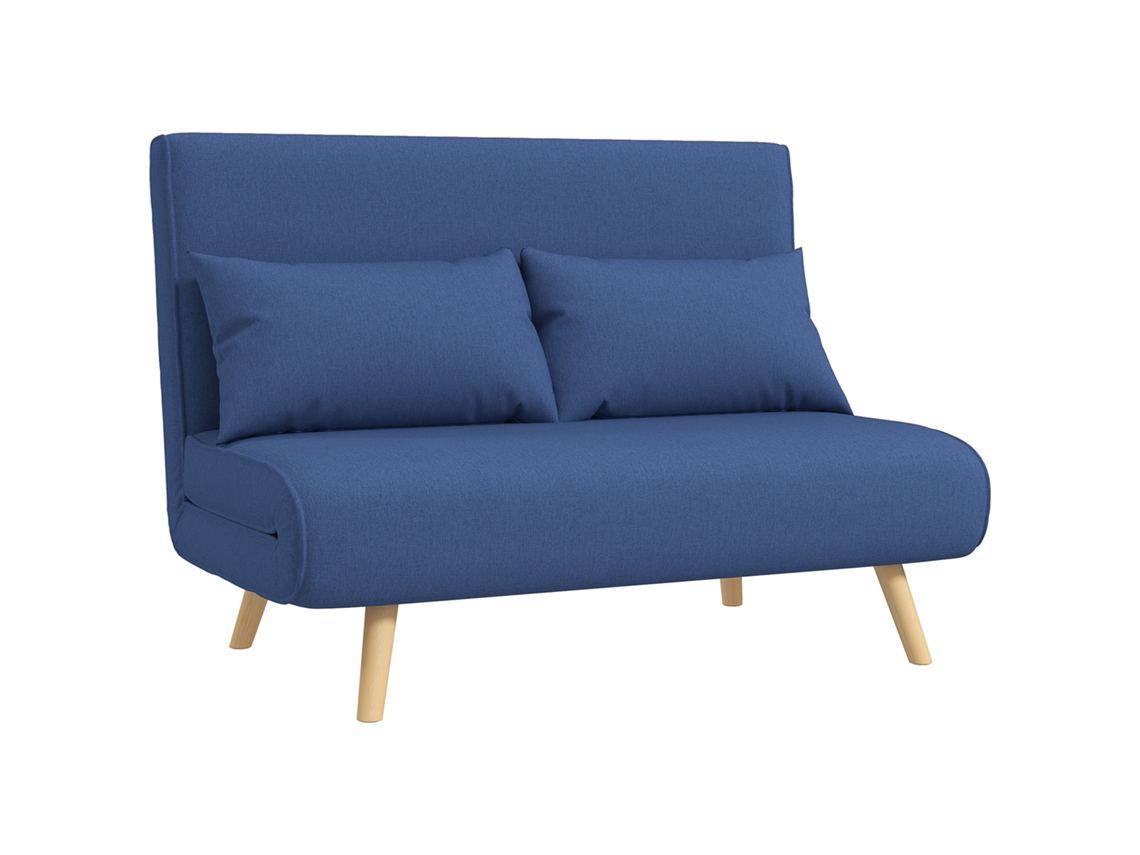 Sofá Cama Biplace Linho Encosto 5 Posições 2 Almofadas AZUL ESCURO S/MARCA