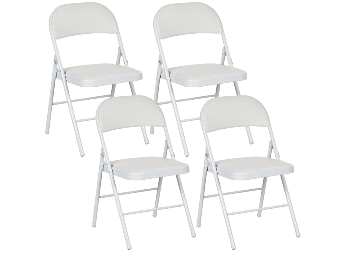 Conjunto de 4 Cadeiras Dobráveis com Encosto em Aço para Sala e Escritório