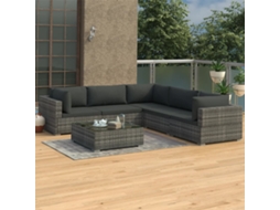 6 Pcs Conjunto Lounge De Jardim C/ Almofadões Vime Pe Cinza Dkd Home Decor