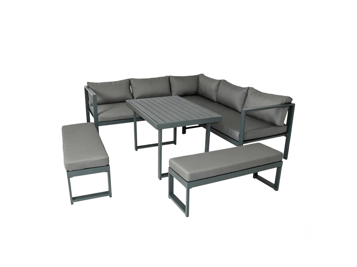 Marbella Conjunto De Jardim Cinzento Escuro Para 7/9 Pessoas Com Sofá + 2 Bancos