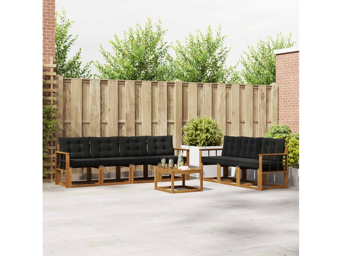 Vidaxl Conjunto De Sofás Para Exterior 8 Unid. Natural E Preto