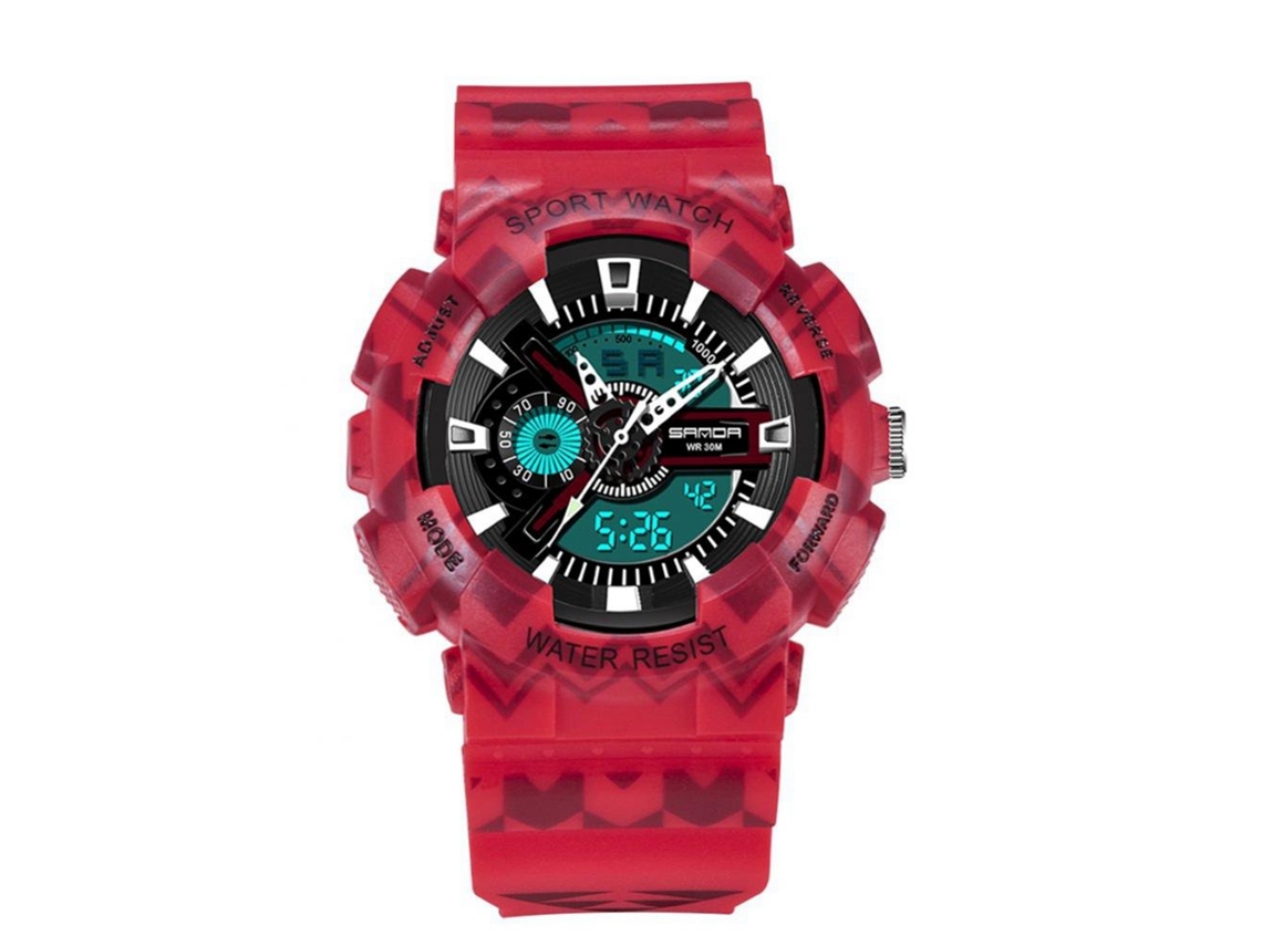 Reloj Electrónico Multifuncional Sanda Impermeable Doble Pantalla Deportivo Rojo