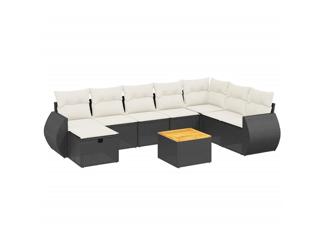 Conjunto de 9 Sofás para Jardim com Almofadões Vime Pe Preto MAISON EXCLUSIVE (9 pcs)