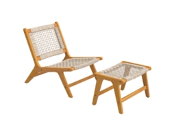 Poltrona De Jardim-apoio Para Os Pés, Conjunto 2 Peças, Madeira Acáciafsc, Cadeira Descanso Para Exterior-assento Rattan, Estilo Boho, Pés Ajustáveis