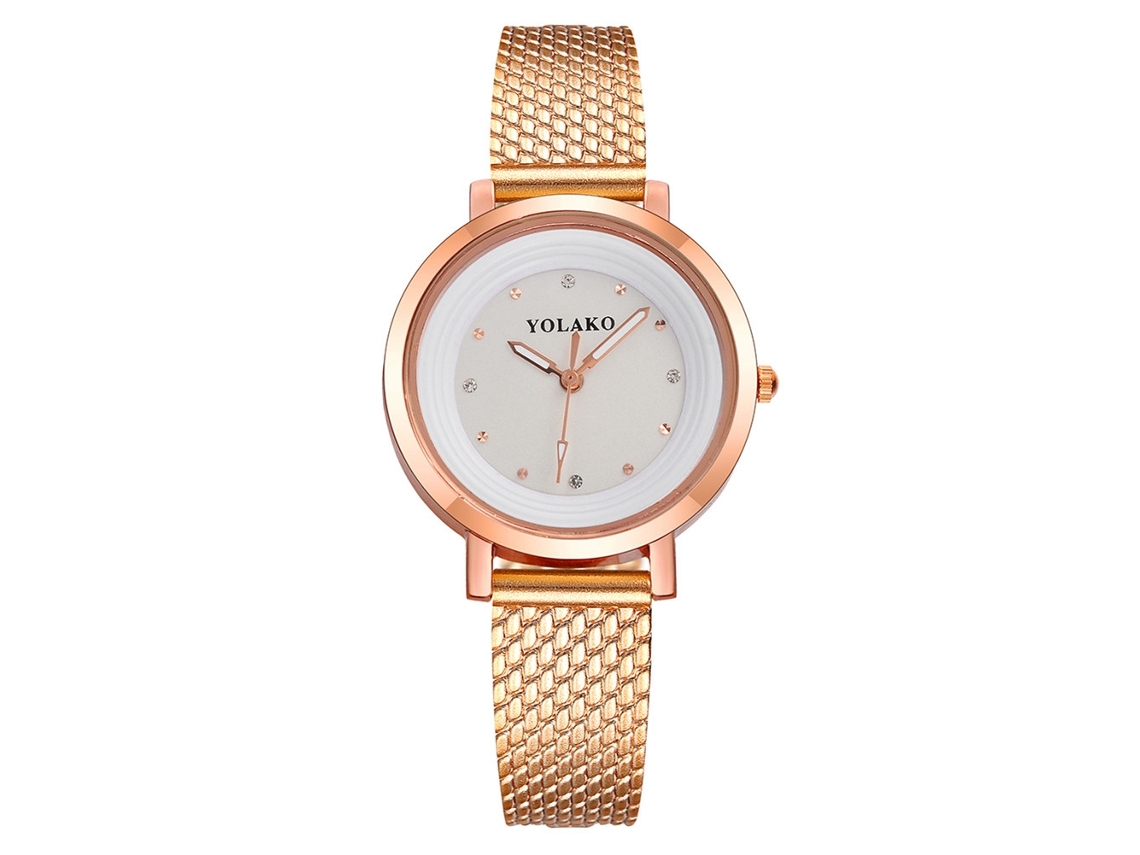 Relógio de Pulso Feminino Casual de Quartzo com Strass Esmalte Redondo Branco