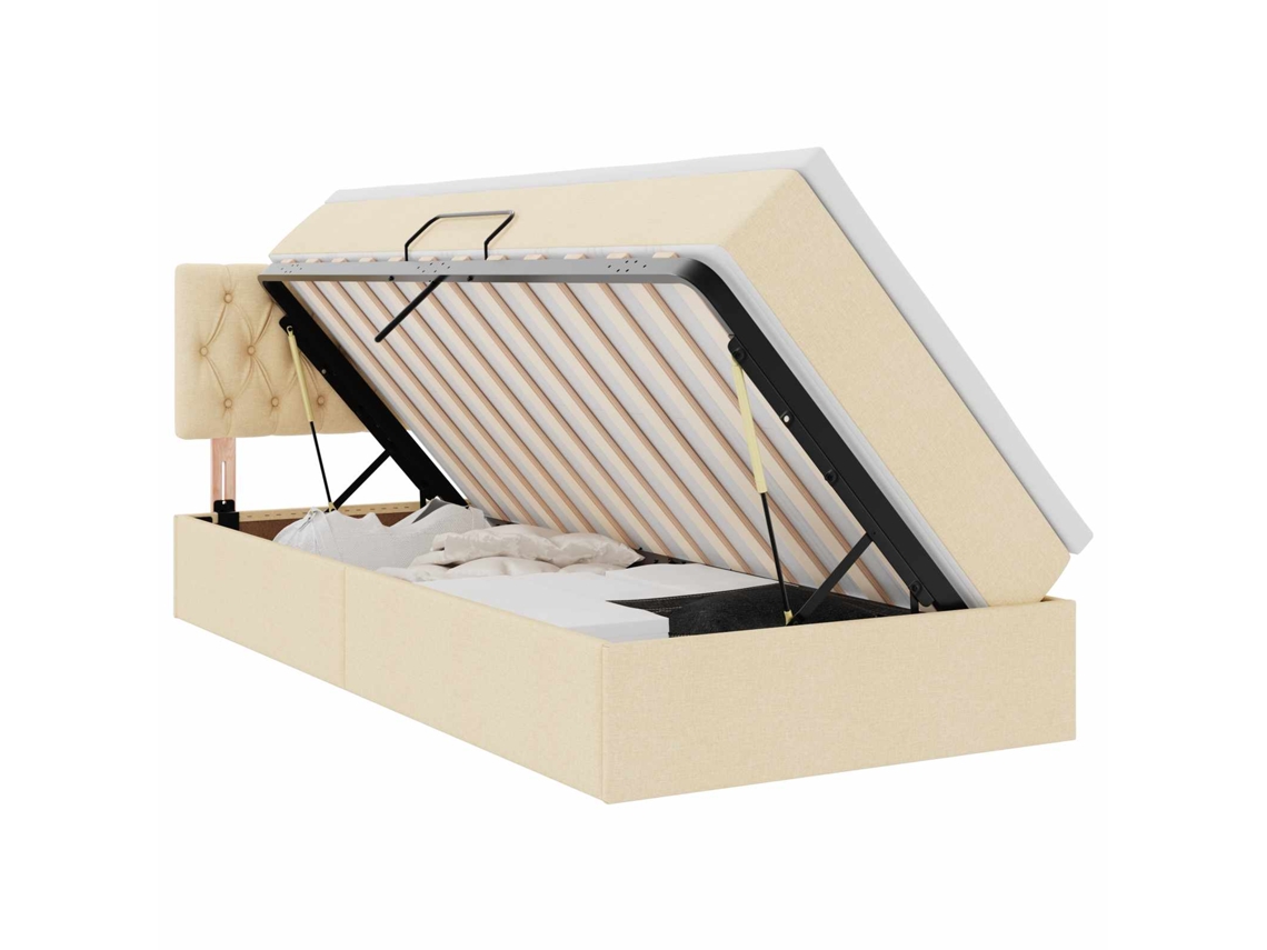 SYFAX™ Cama de Armazenamento Led com Colchão Creme 100 X 200 Cm Tecido