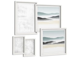 Pinturas Murais Modernas Paisagem Abstrata, Natureza E Geometria Moldura Branca Quadros Para O Escritório Espelharte (conjunto De 5 Imagens)