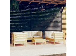 Vidaxl 7 Pcs Conjunto Lounge Jardim C/ Almofadões Creme Pinho Maciço