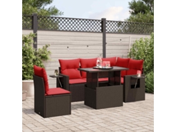 Vidaxl Conjunto De Sofá De Jardim Com 6 Peças E Almofadas Em Rattan Sintético Marrom