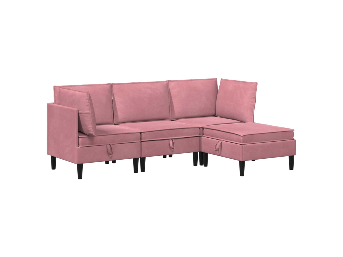 Conjunto 4 Conjunto De Sala De Estar Vidaxl Rosa Veludo (210 X 140 X 82 Cm)