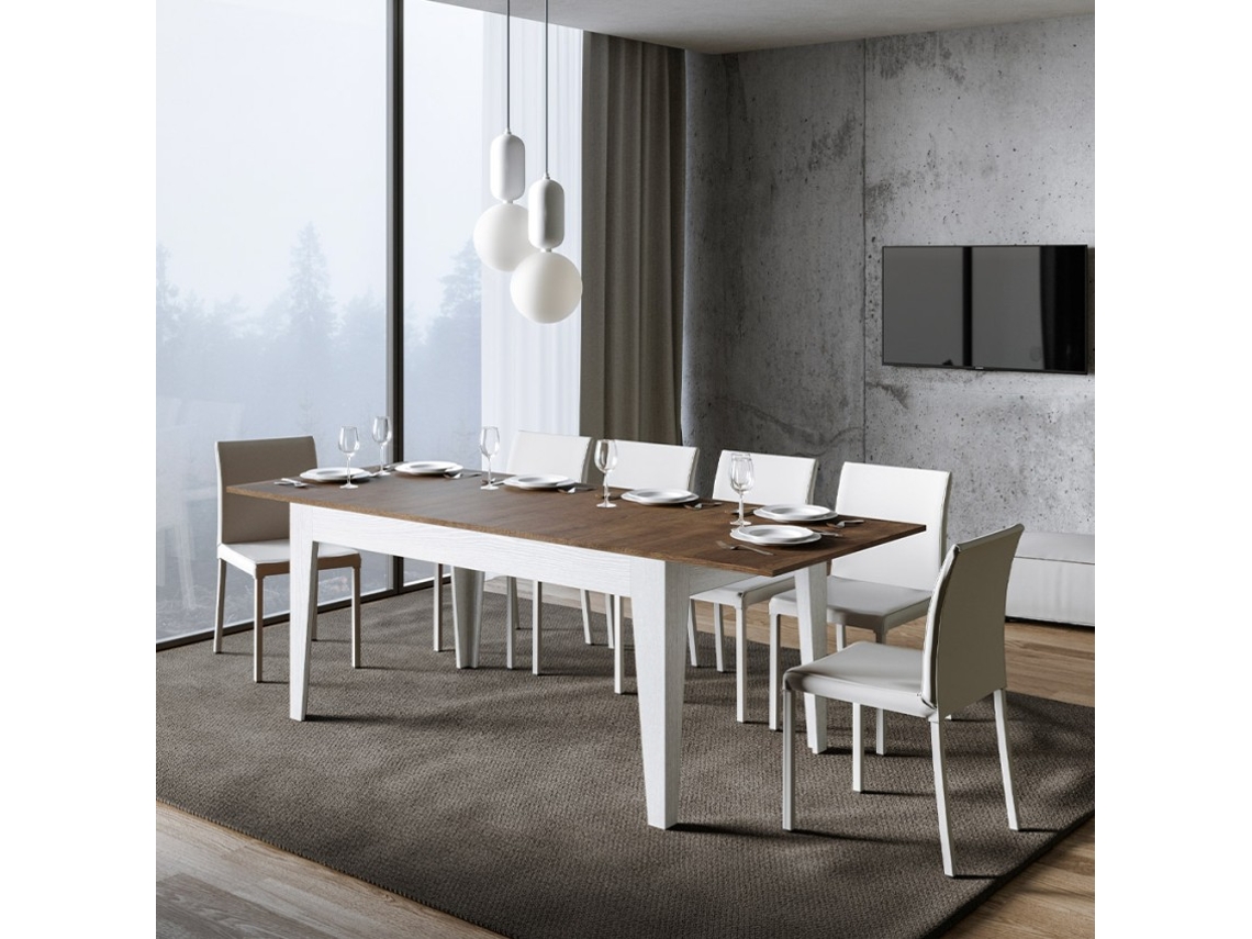 Mesa extensível 90x160-220cm cozinha em madeira de nogueira branca Cico Mix BN
