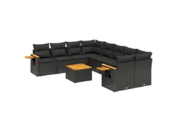 Conjunto de 9 Sofás para Jardim com Almofadões Vime Pe Preto MAISON EXCLUSIVE (9 pcs)