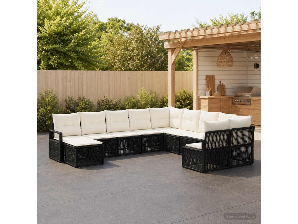 Vidaxl Conjunto De Sofá De Jardim 11 Unid. Preto Vime Pe