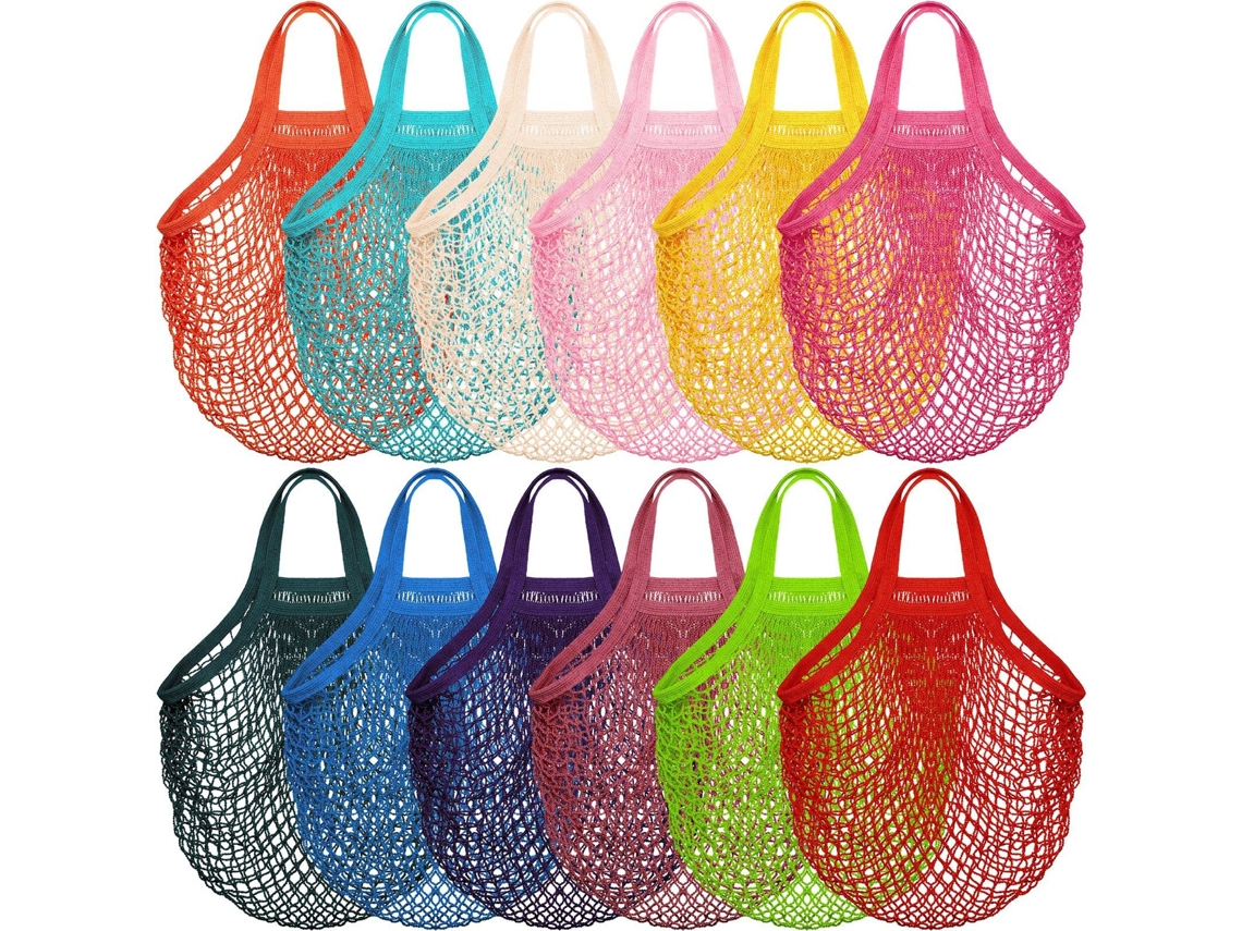 Conjunto De 12 Redes De Compras Em Algodão E Linho, Cores Sortidas, 40* 35cm, Portáteis, Reutilizáveis, Ideais Para Compras De Frutas, Verduras