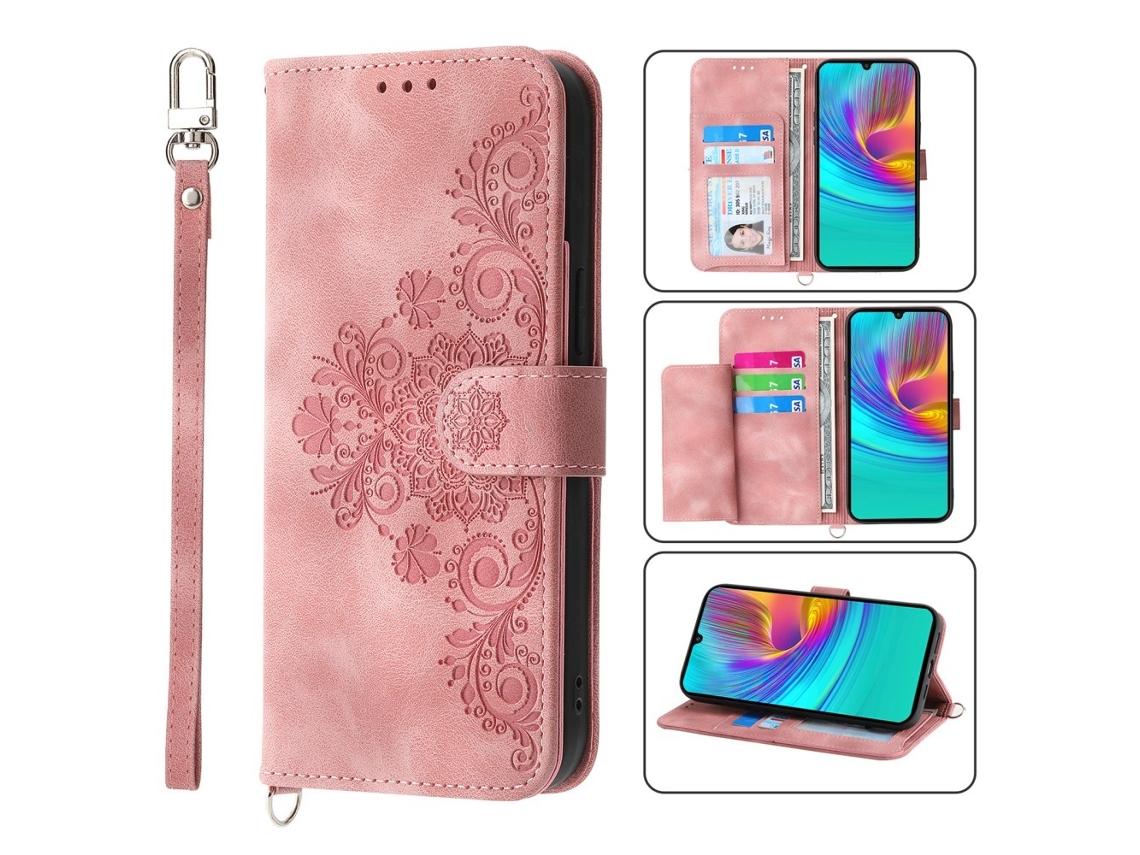 Capa Carteira Com Estampa Floral Para Samsung Galaxy A16 5g / A16 4g - Rosa