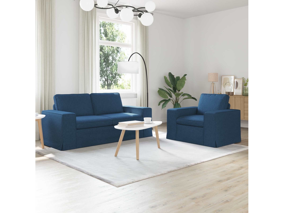 Vidaxl Conjunto De Sofás 2 Unid. Azul Tecido