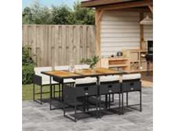 Vidaxl 7 Pcs Conjunto De Jantar P/ Jardim C/ Almofadões Vime Pe Preto