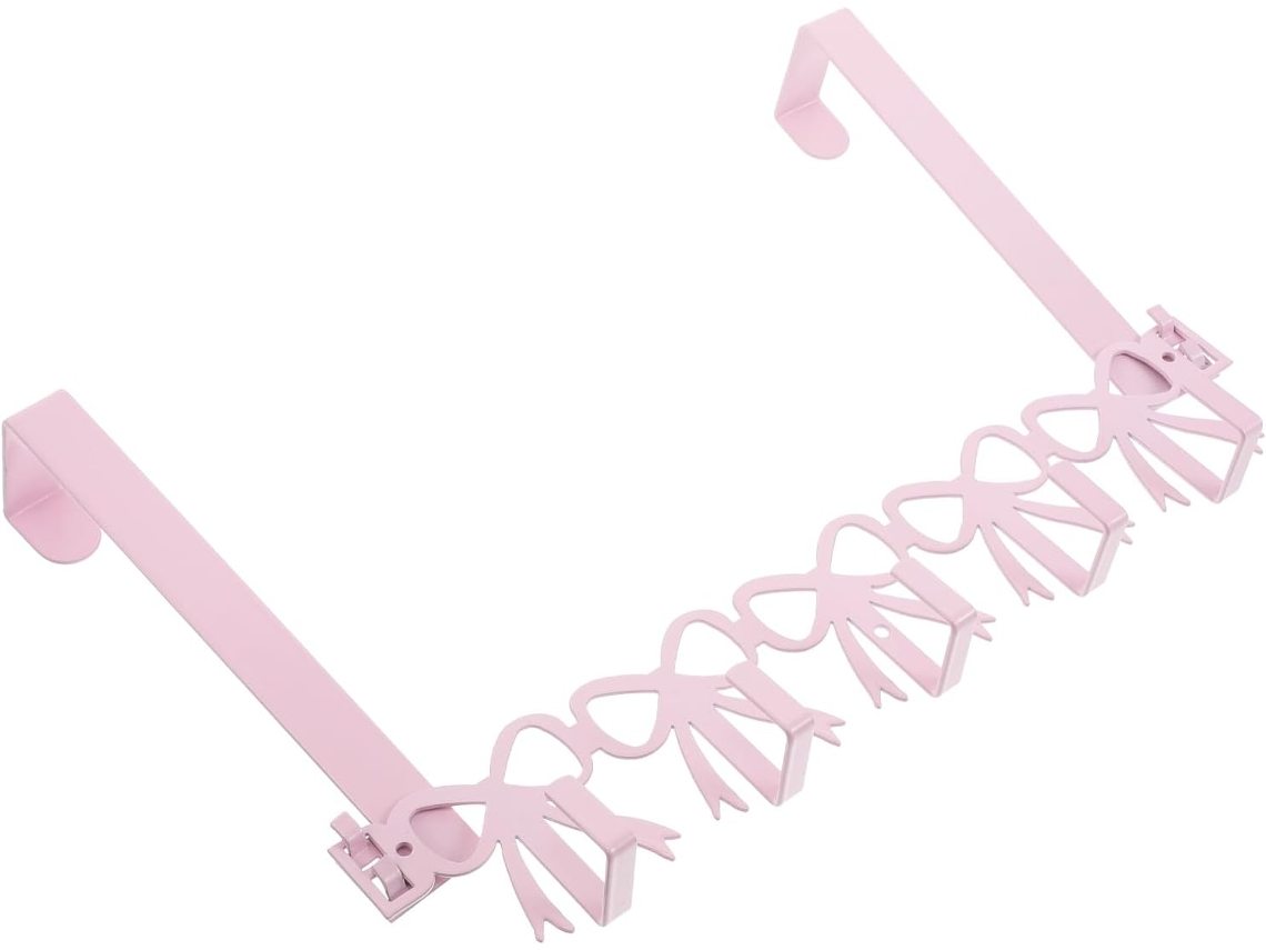 Organizador De Porta Com 5 Ganchos Metal E Fita Rosa Removível, Cabideiro Funcional Banheiro E Quarto, Ideal
