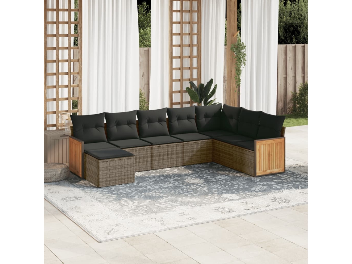 Vidaxl 8 Pcs Conjunto Sofás De Jardim C/ Almofadões Vime Pe Cinzento