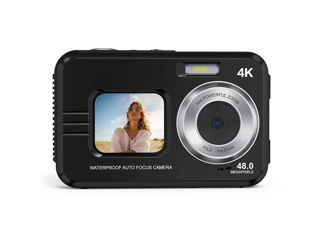Câmera Digital Selfie Com Tela Dupla 4k, 48 Mp, 11 Pés, Foco Automático, À Prova Dágua, Para Mergulho Com Snorkel, Zoom De 16x Yizhood (preta)