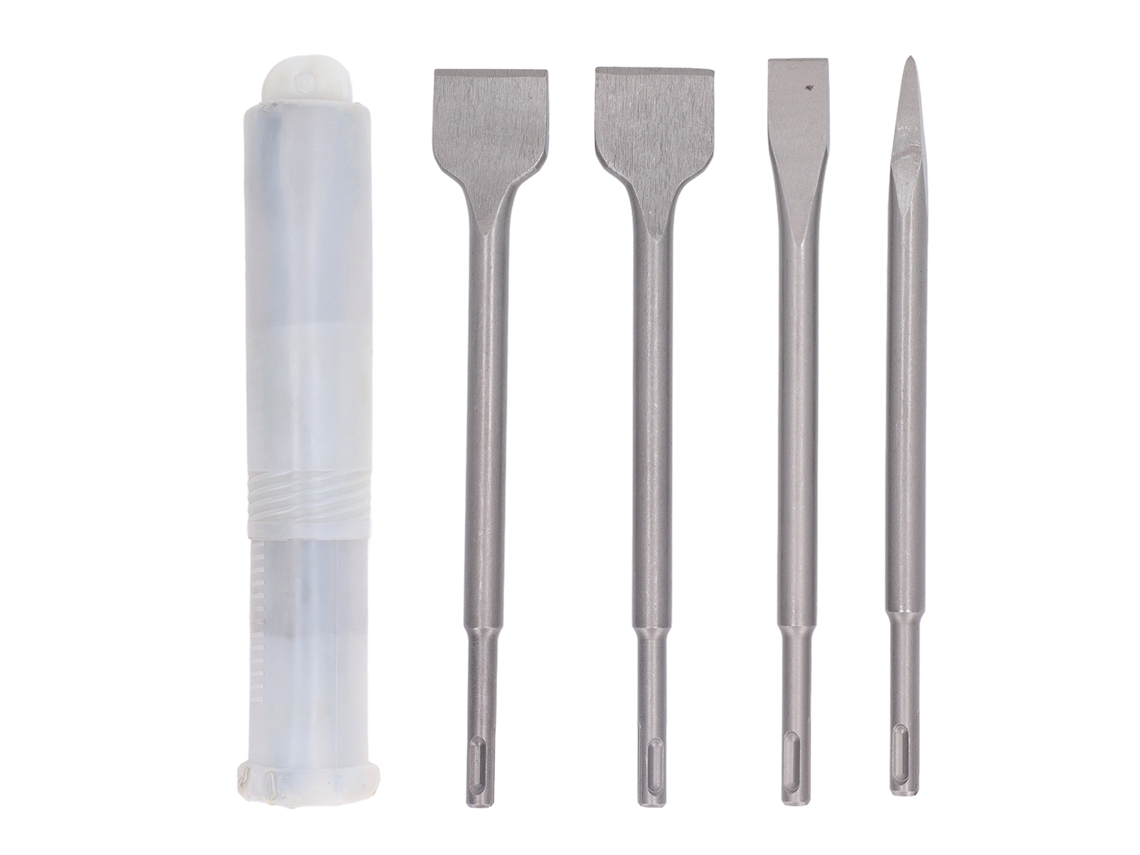 Conjunto 4pcs De Cincel De Martelo Elétrico Com Ponta E Plano De Lâmina Redonda Para Concreto Pedra Parede