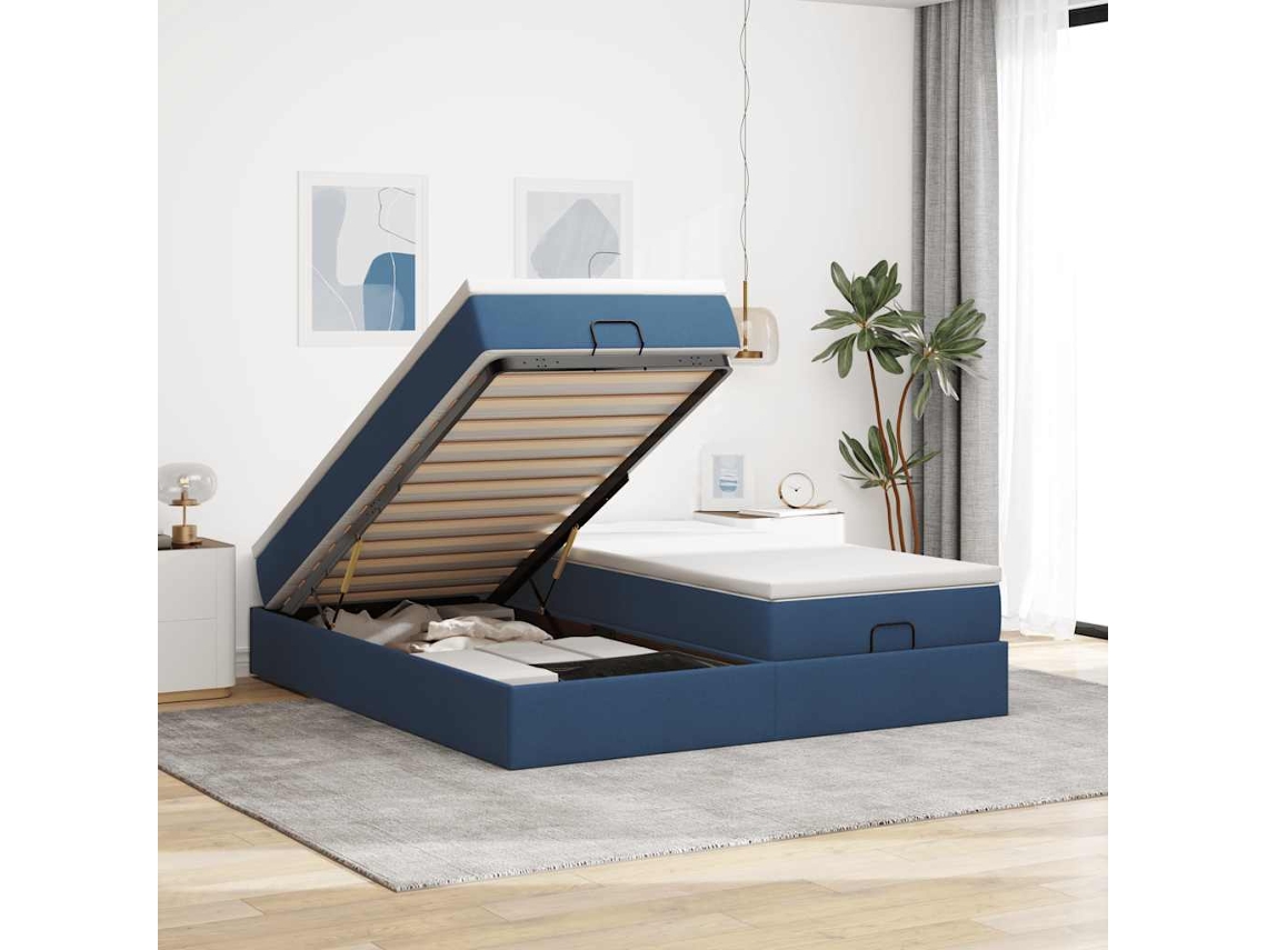 Vidaxl Estrutura de Cama Otomana com Colchões 180x200cm Tecido Azul