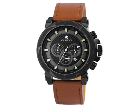 CARUCCI Relógio Homem Cronógrafo Ca2218Bk com Pulseira de Pele Genuína