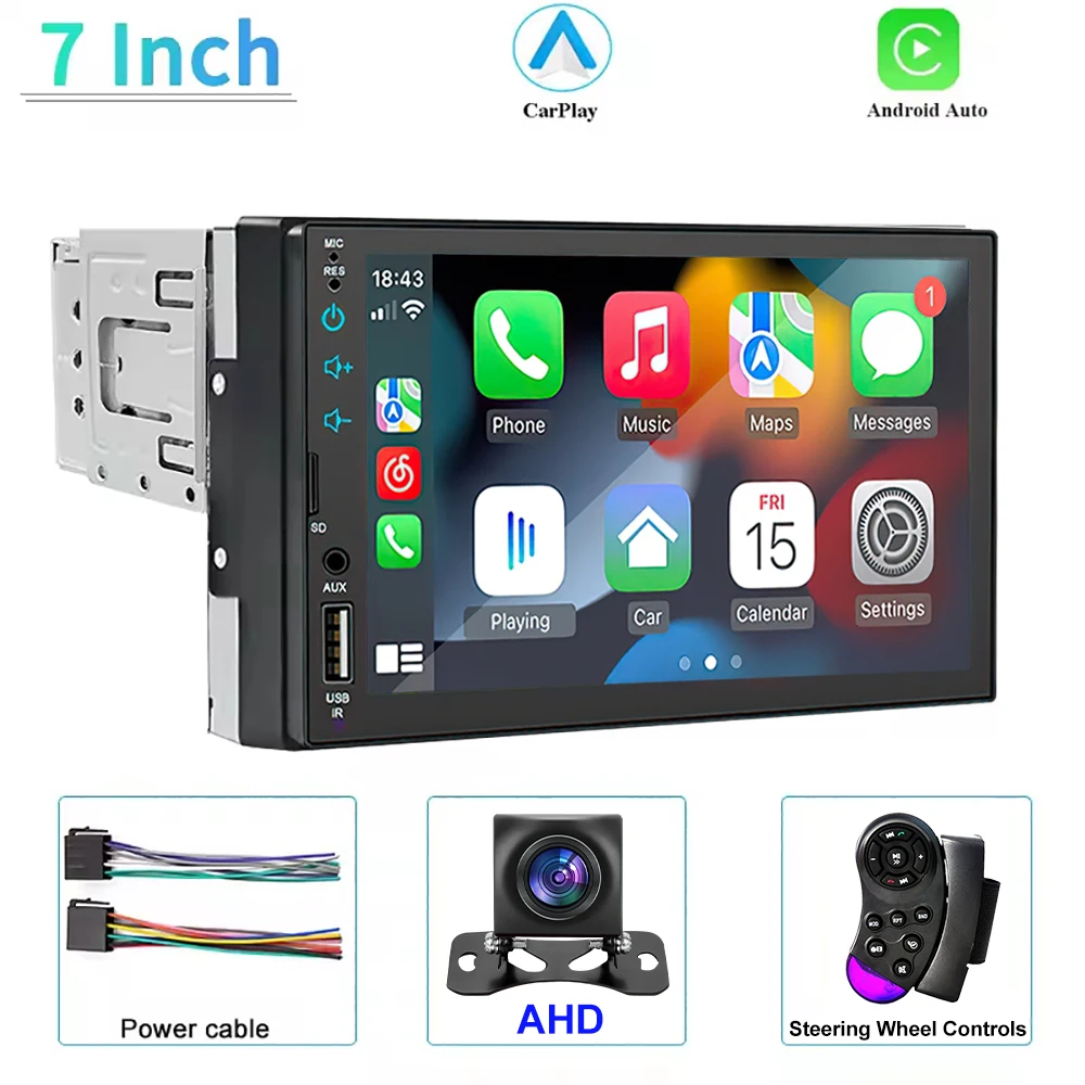 (carplay-ahd) Sistema Multimídia Automotivo 1din Com Tela Ips De 7 Polegadas, Carplay, Bluetooth E Conectividade Usb.