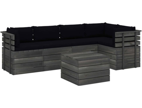 Conjunto de Jardim  Lounge 3061954 (Preto - Madeira - 60x60x41.5 cm - 6 Peças)