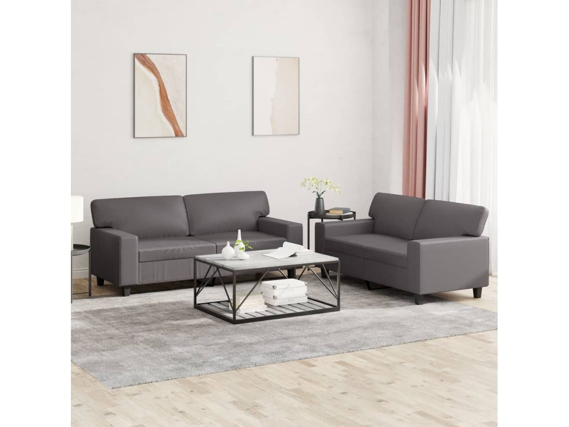 Vidaxl 2 Pcs Conjunto De Sofás Couro Artificial Cinzento