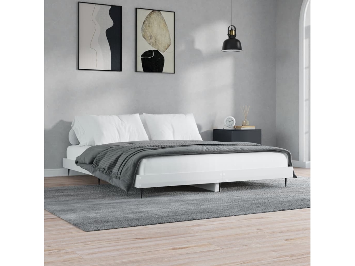 Estrutura De Cama 200x200 Cm Derivados Madeira Branco Brilhante